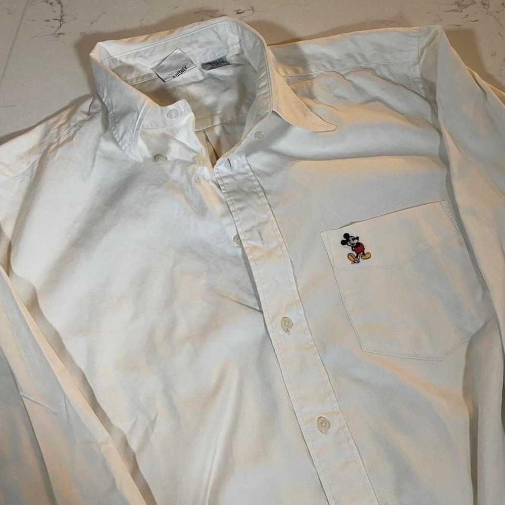 Disney Store Mickey Mouse Embroidered Pocket White Button-Down Shirt Men's Large